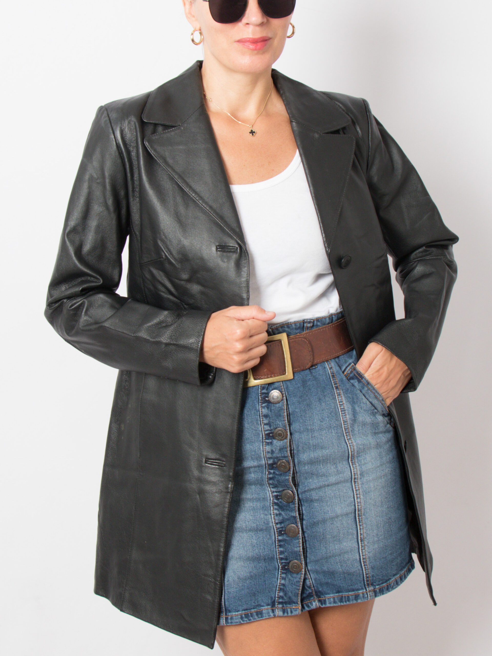 Y2K Slim Fit Black Leather Coat Minimalist Y2K Slim Fit Black Leather Coat Minimalist