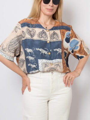 90s African Safari Print Oversized Tunic Blouse