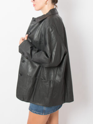 ALBERTA FERRETTI 90s Black Leather Shirt Jacket