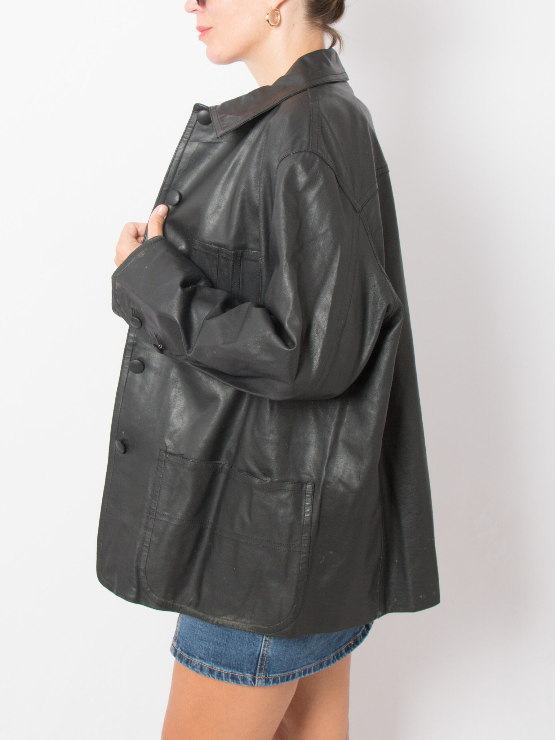 ALBERTA FERRETTI 90s Black Leather Shirt Jacket ALBERTA FERRETTI 90s Black Leather Shirt Jacket
