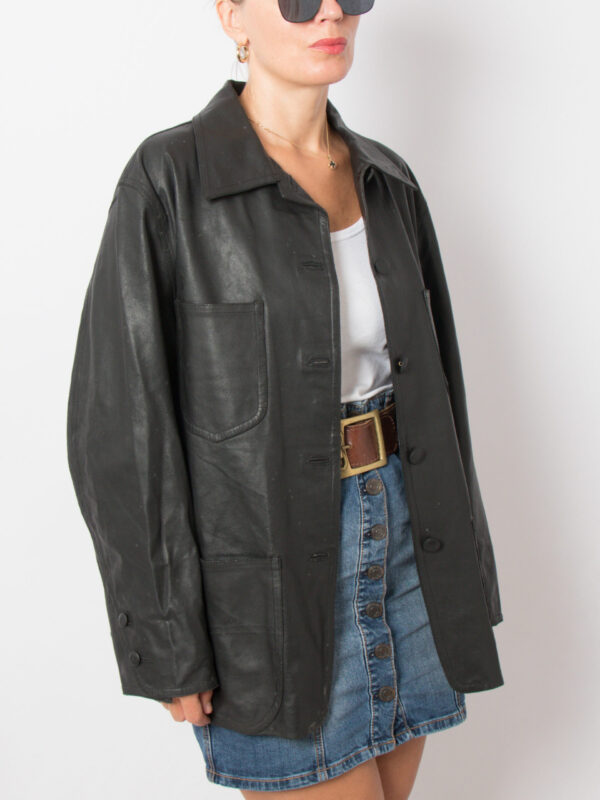 90s Oversized Leather Jacket by ALBERTA FERRETTI - Image 5