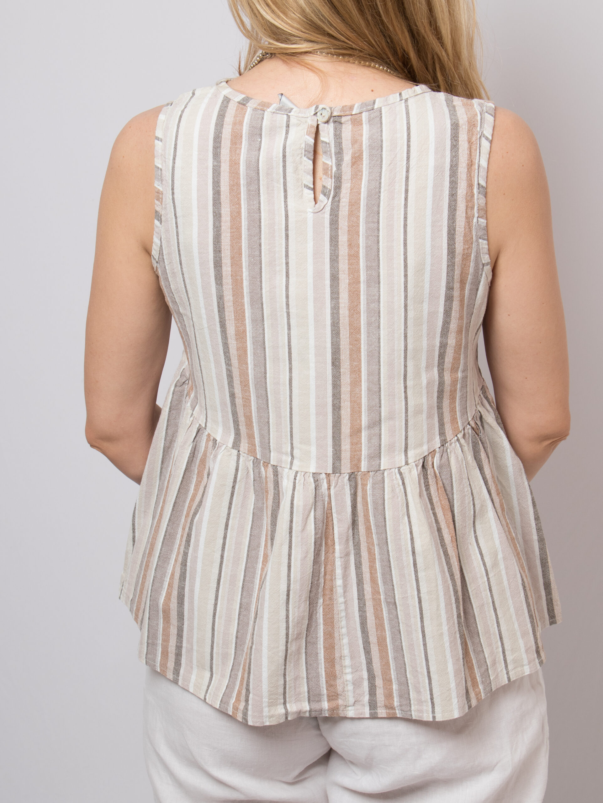 Striped Cotton Linen Peplum Blouse Striped Cotton Linen Peplum Blouse - Image 4
