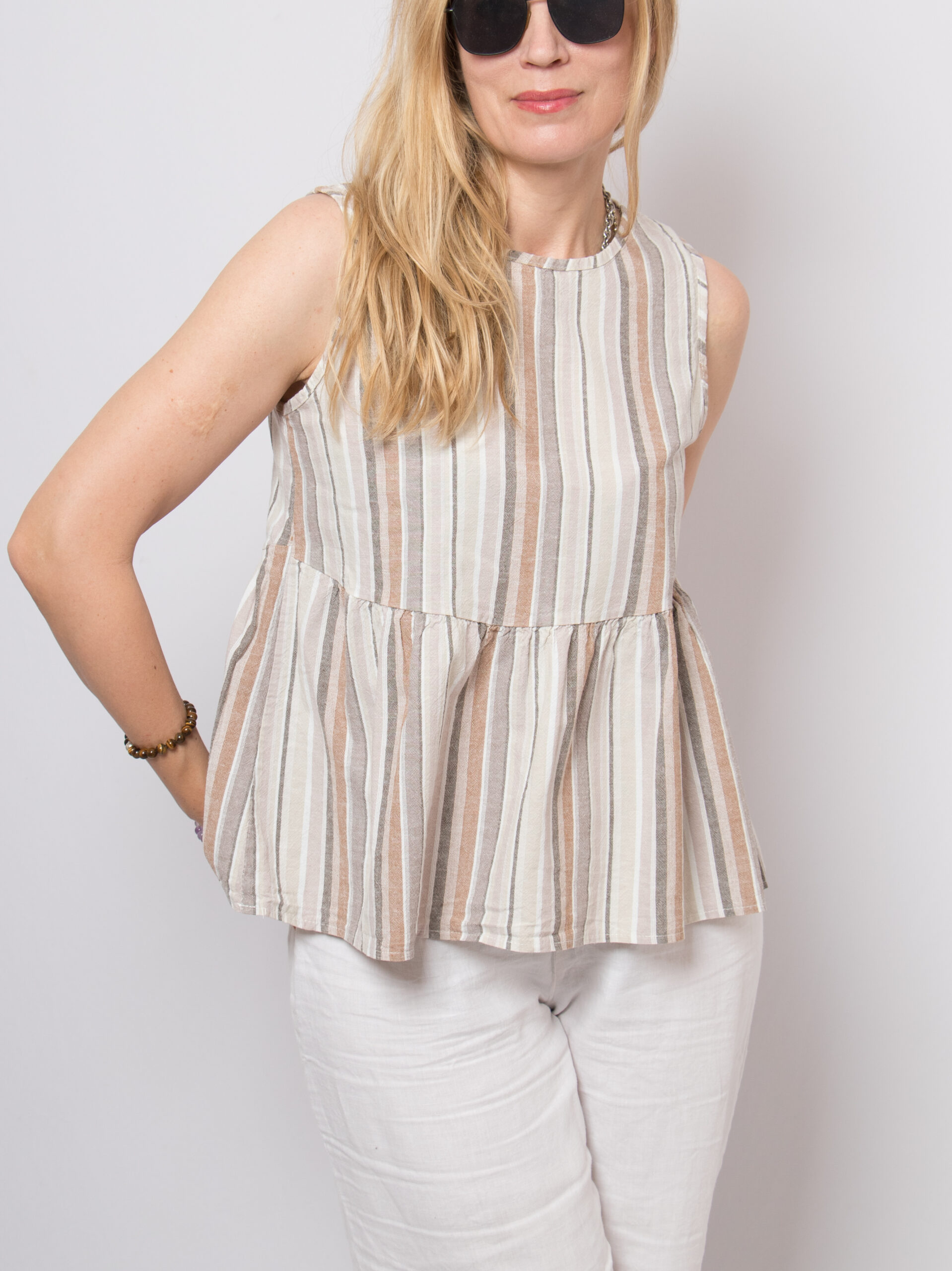 Striped Cotton Linen Peplum Blouse Striped Cotton Linen Peplum Blouse - Image 5
