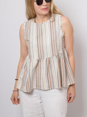 Striped Cotton Linen Peplum Blouse