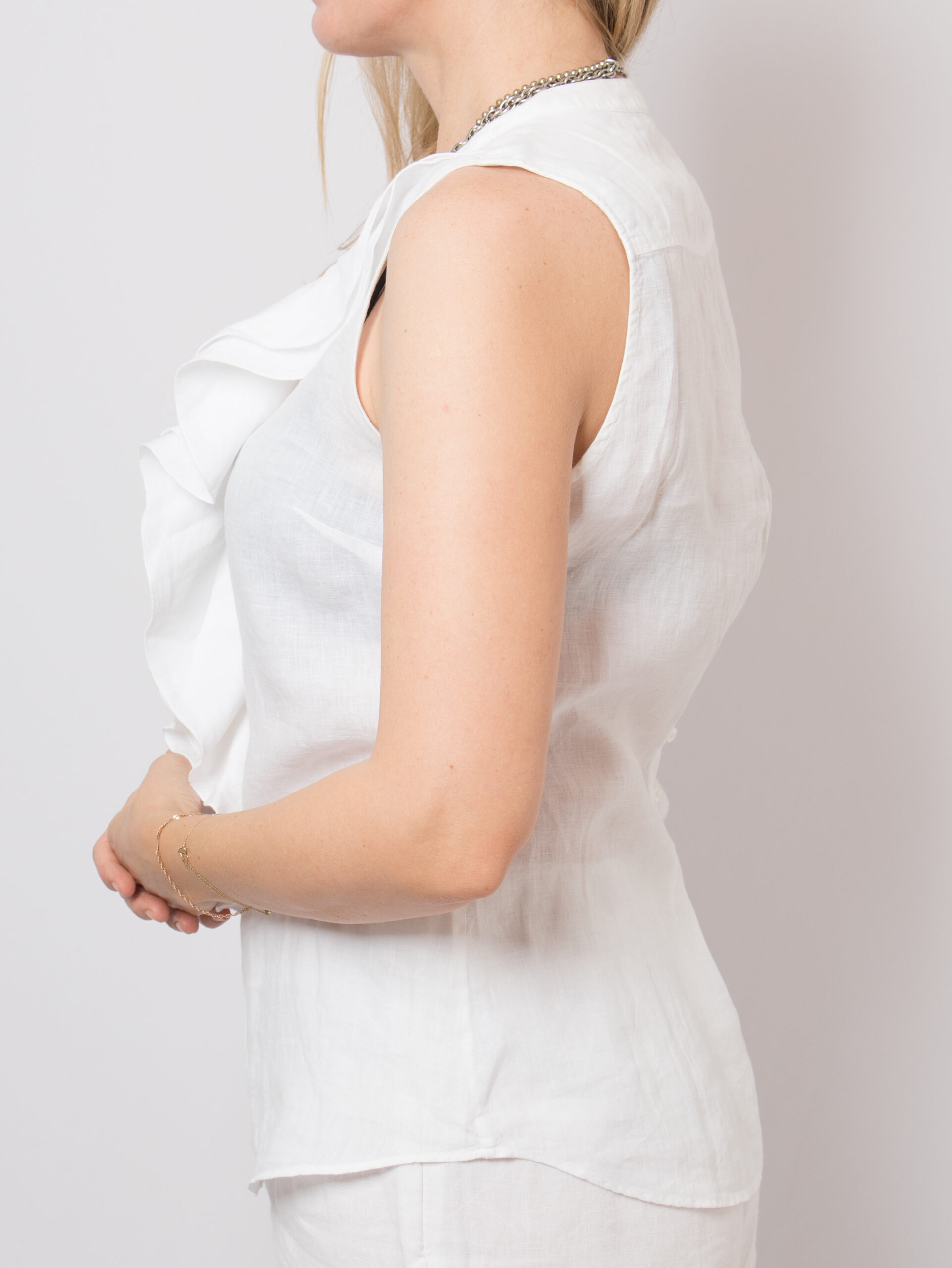 Massimo Dutti White Ruffled Linen Blouse Massimo Dutti White Ruffled Linen Blouse - Image 3
