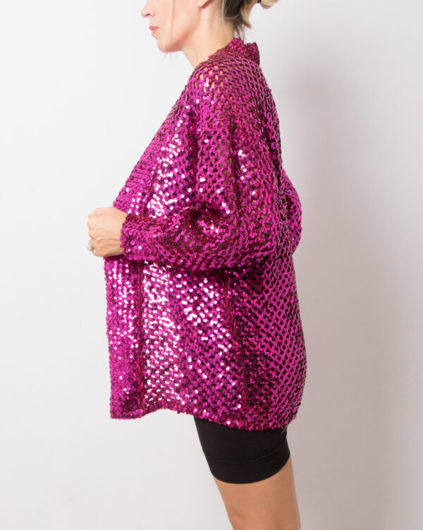 Vintage Magenta Sequin Cardigan - Image 5