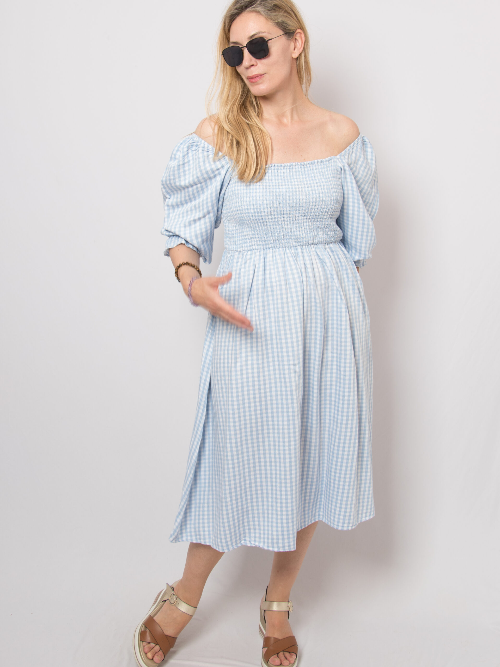Blue Plaid Cottagecore Dress Blue Plaid Cottagecore Dress - Image 6