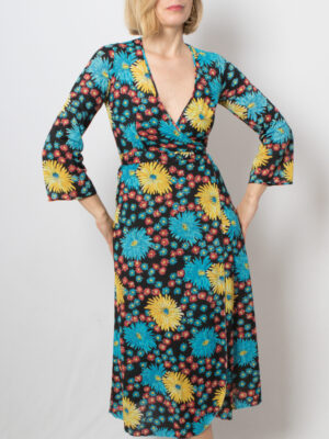 Vintage Floral Wrap Dress Midi