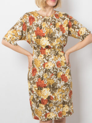 Vintage Rose Print Belted Dress