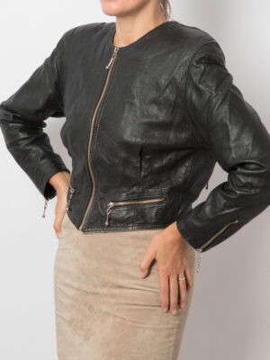 Vintage Cropped Biker Jacket Built-in Backpack