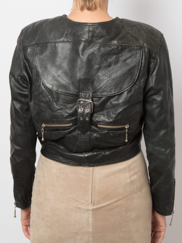 Vintage Cropped Biker Jacket Built-in Backpack - Image 3