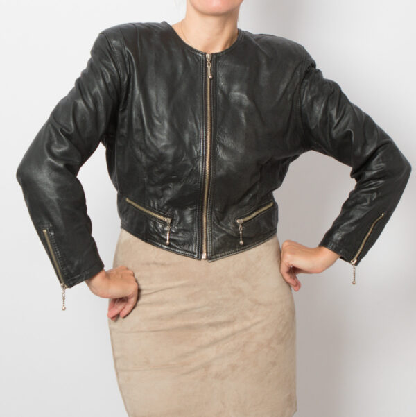 Vintage Cropped Biker Jacket Built-in Backpack - Image 4