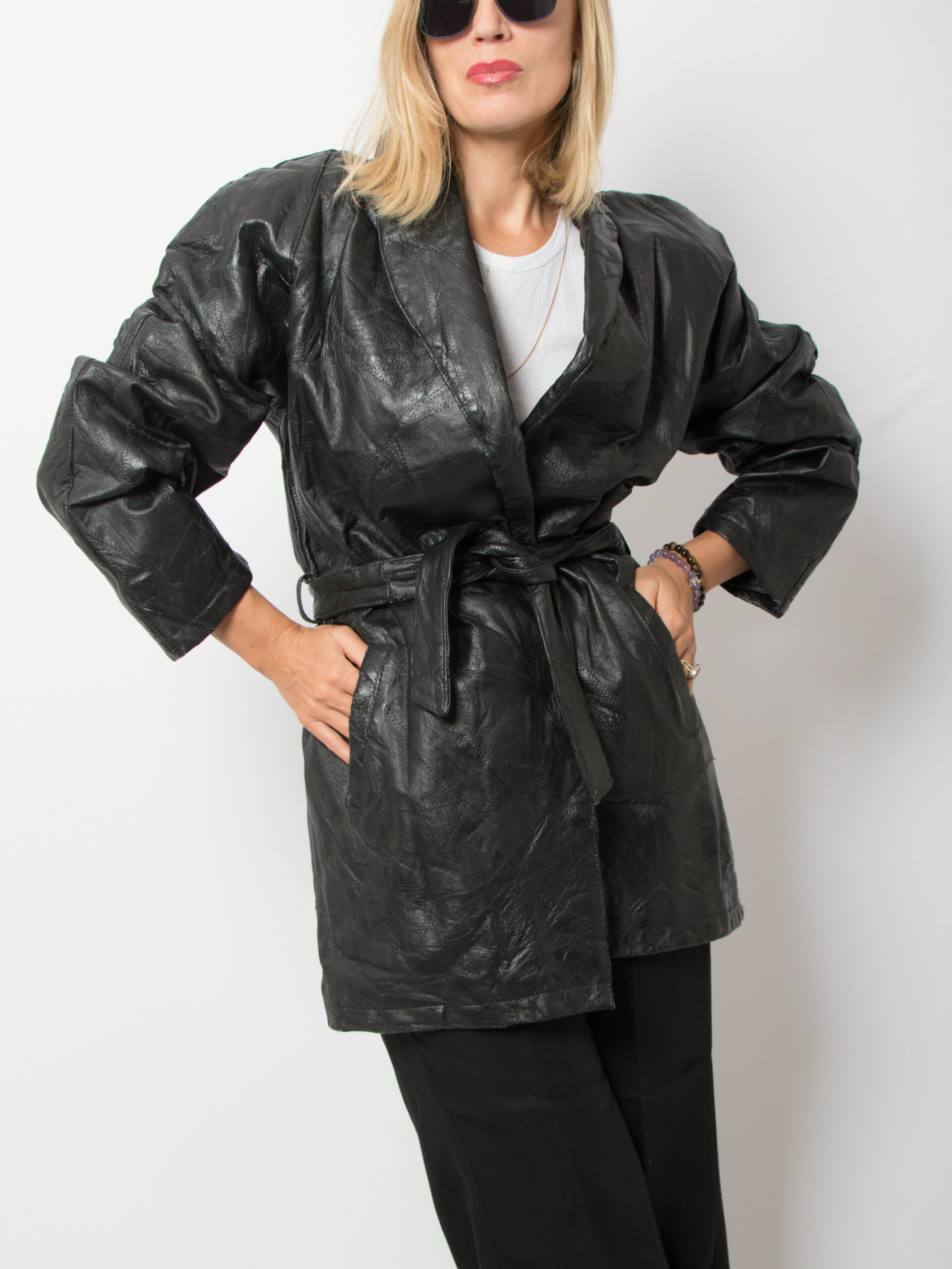 Vintage Black Patchwork Leather Jacket Vintage Black Patchwork Leather Jacket