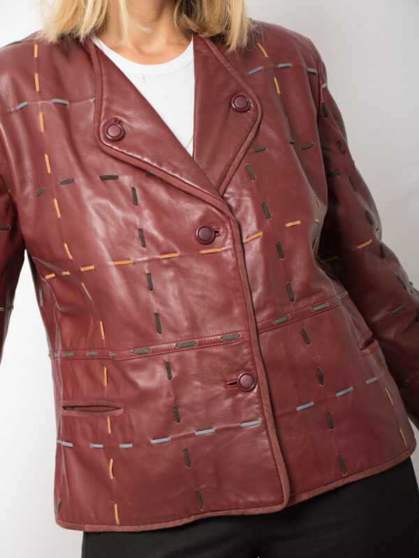 90s Burgundy Leather Jacket - Image 3