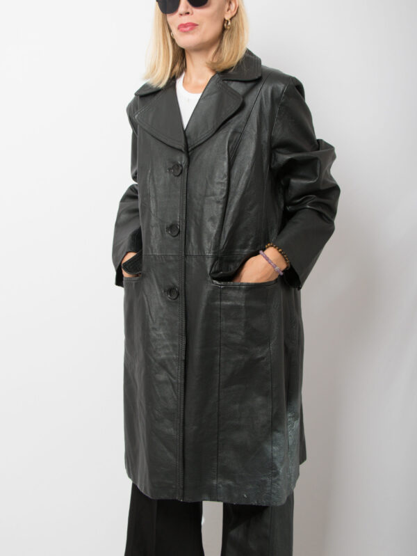 90s Long Black Leather Coat Women - Image 4