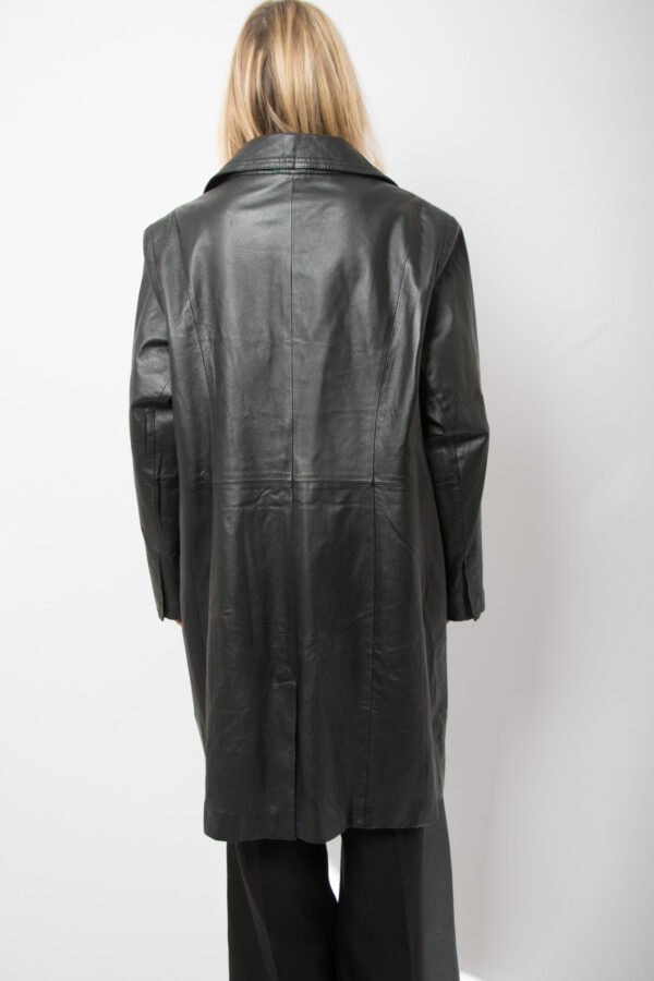 90s Long Black Leather Coat Women - Image 5