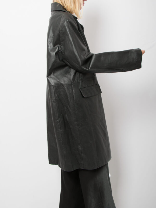 90s Long Black Leather Coat Women - Image 6