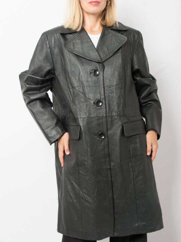 90s Long Black Leather Coat Women - Image 7
