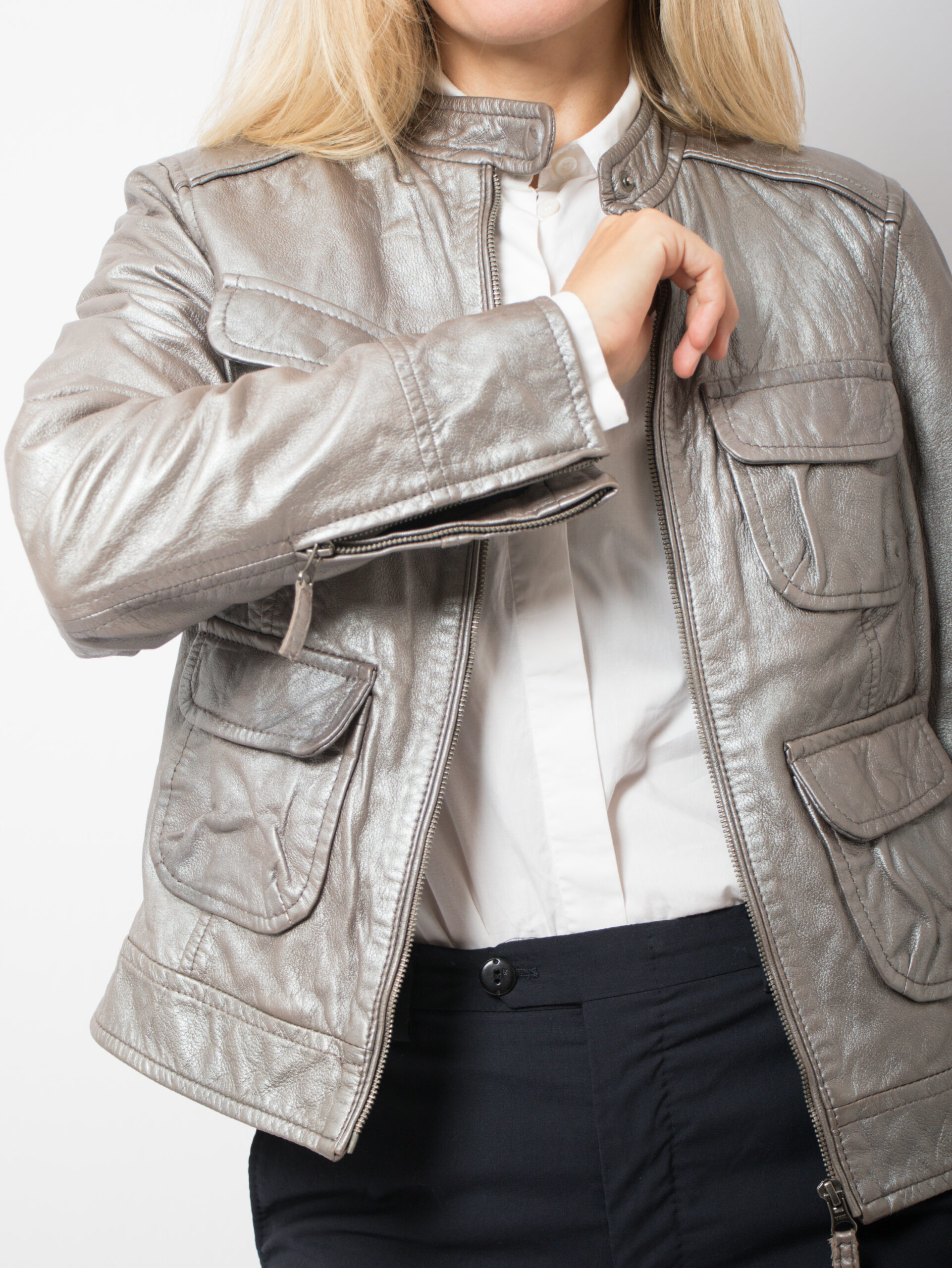 BODEN Y2K Silver Metallic Leather Jacket BODEN Y2K Silver Metallic Leather Jacket