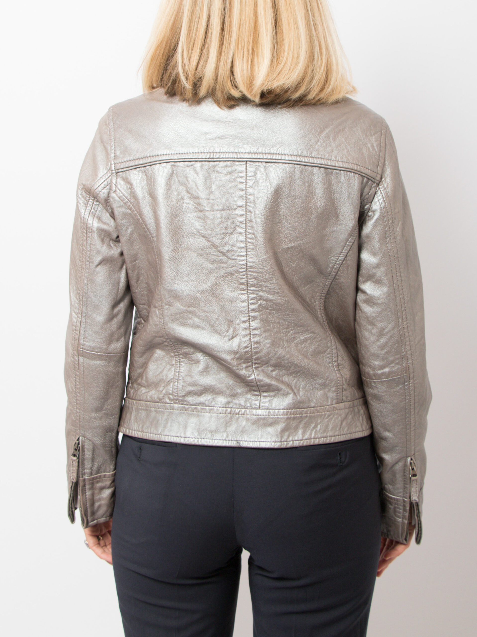 BODEN Y2K Silver Metallic Leather Jacket BODEN Y2K Silver Metallic Leather Jacket - Image 3