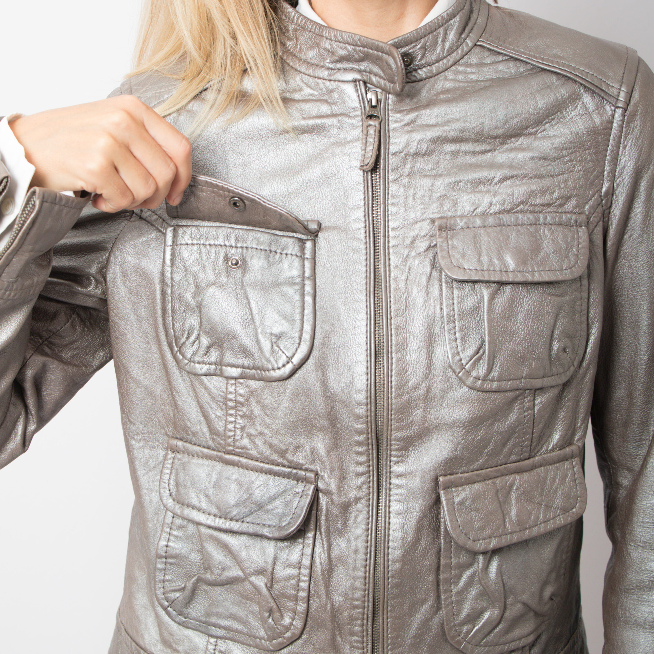 BODEN Y2K Silver Metallic Leather Jacket BODEN Y2K Silver Metallic Leather Jacket - Image 5