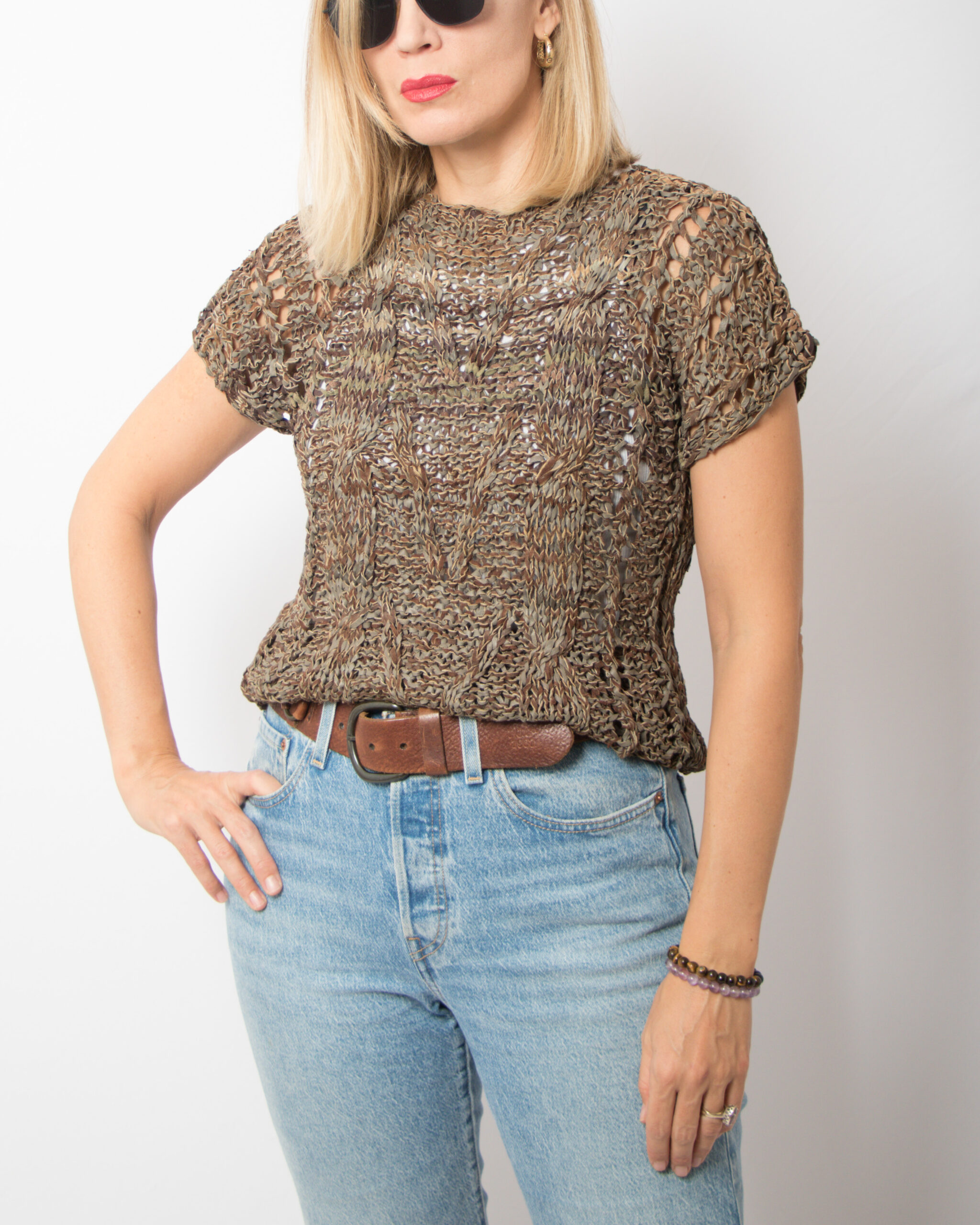 RARE Vintage Knitted Leather Top Women RARE Vintage Knitted Leather Top Women - Image 3