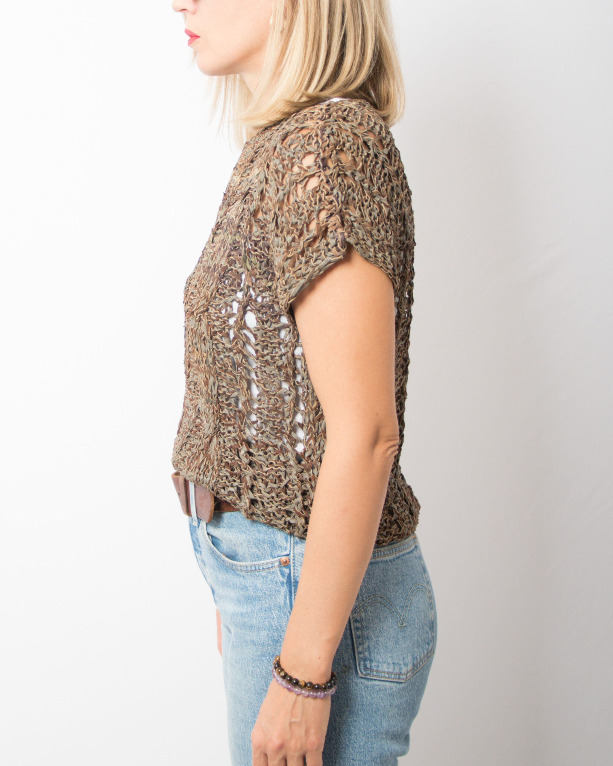 RARE Vintage Knitted Leather Top Women RARE Vintage Knitted Leather Top Women - Image 4