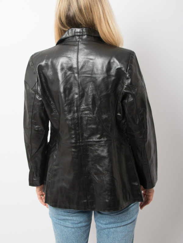 Vintage Black Leather Blazer Jacket Women - Image 5