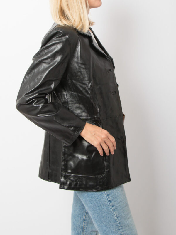 Vintage Black Leather Blazer Jacket Women - Image 2