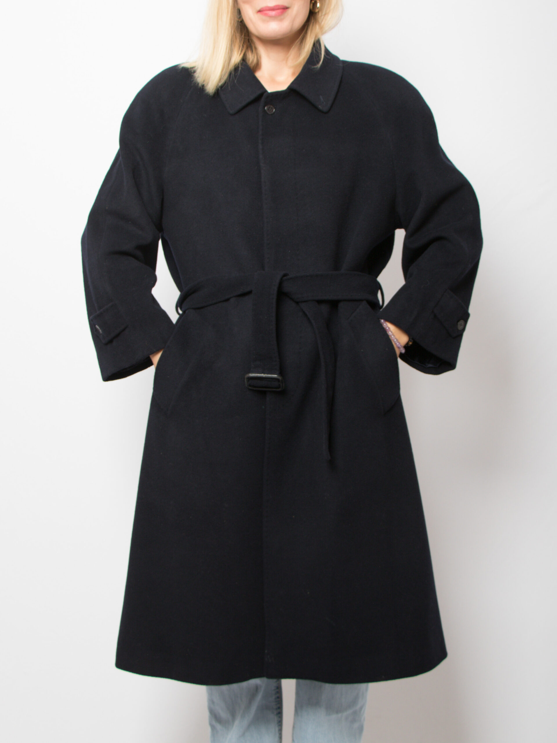 Vintage Blue Cashmere Wool Coat with Belt Vintage Blue Cashmere Wool Coat with Belt - Image 2