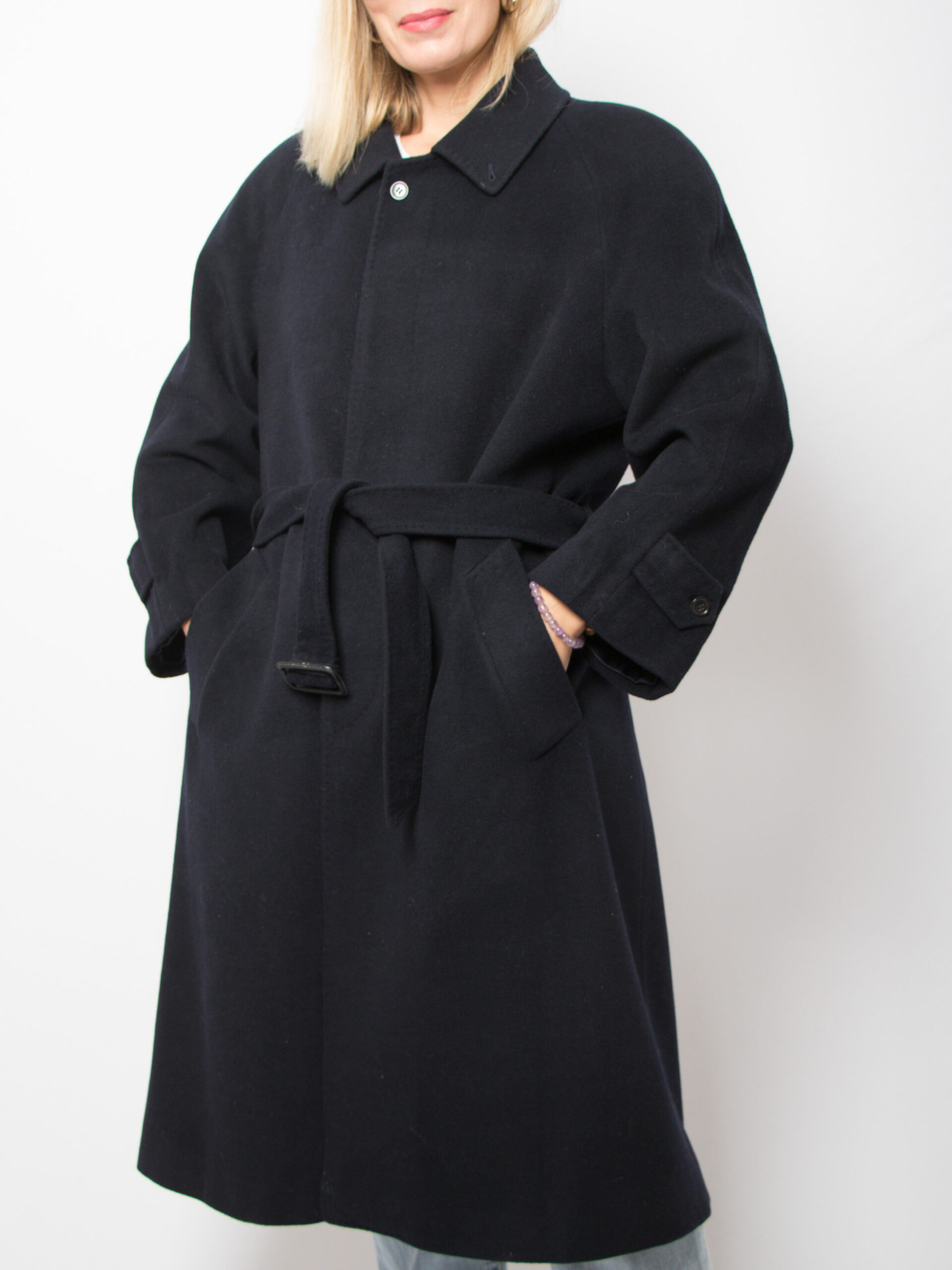 Vintage Blue Cashmere Wool Coat with Belt Vintage Blue Cashmere Wool Coat with Belt - Image 3