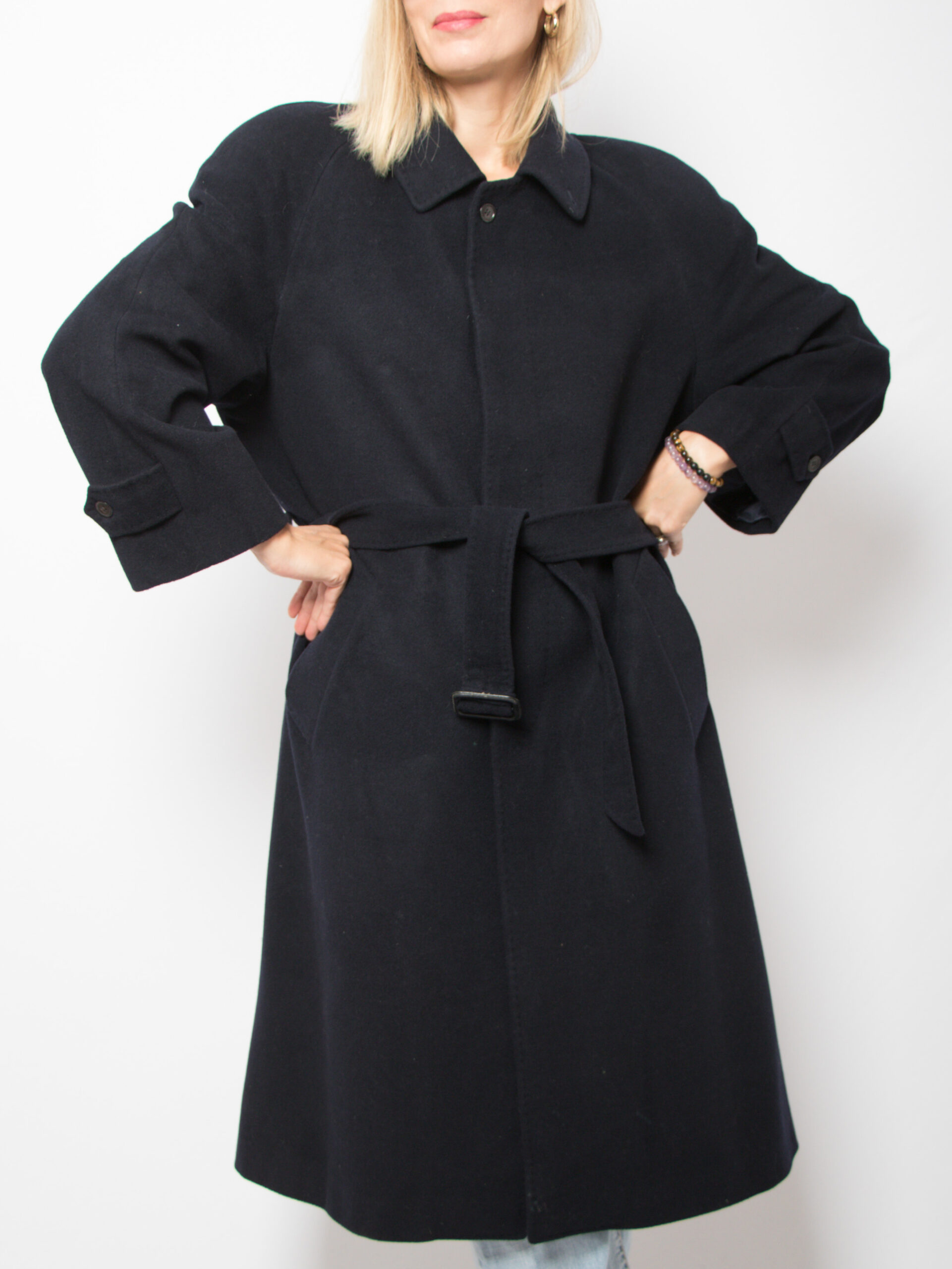 Vintage Blue Cashmere Wool Coat with Belt Vintage Blue Cashmere Wool Coat with Belt - Image 5