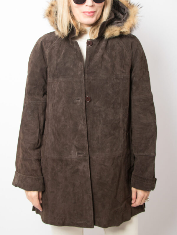Vintage Fur Trim Hooded Suede Jacket - Image 2