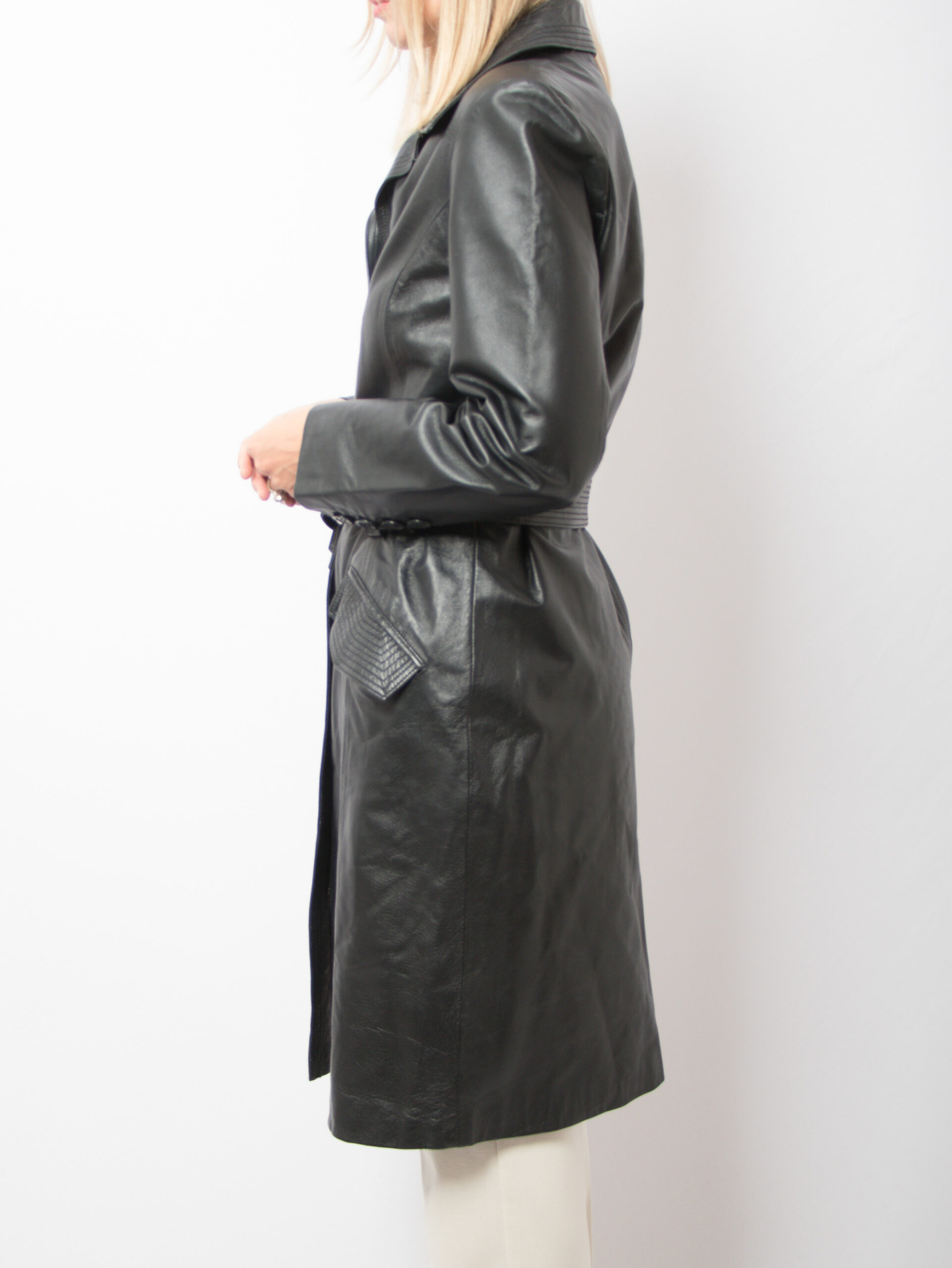 Minimalist 90s Leather Trench Coat Women Minimalist 90s Leather Trench Coat Women - Image 3