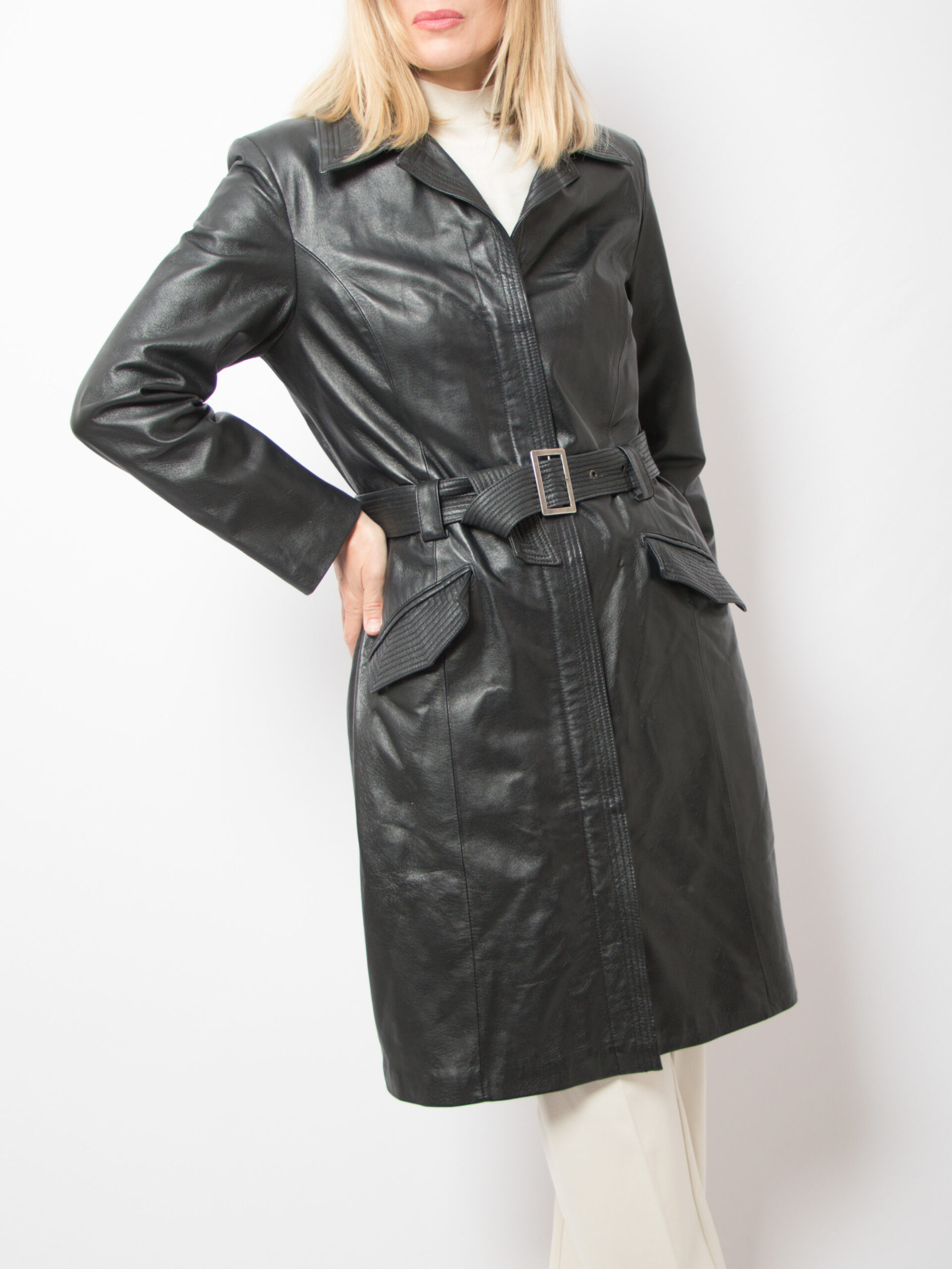 Minimalist 90s Leather Trench Coat Women Minimalist 90s Leather Trench Coat Women