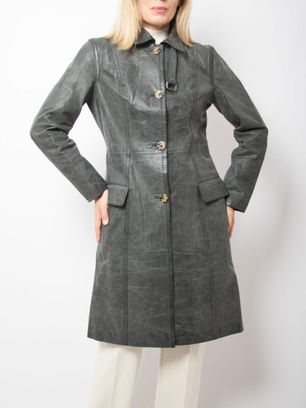 STEFANEL Grey Leather Trench Coat - Image 2