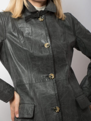 STEFANEL Grey Leather Trench Coat