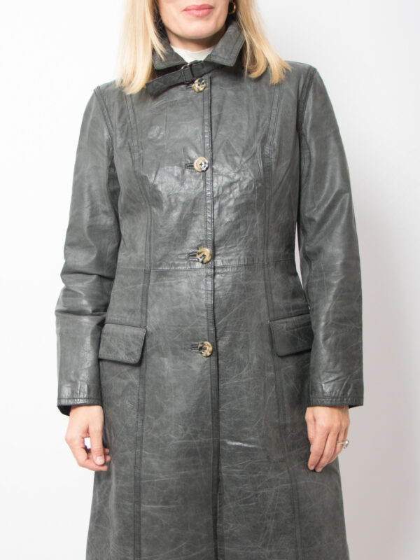 STEFANEL Grey Leather Trench Coat - Image 4