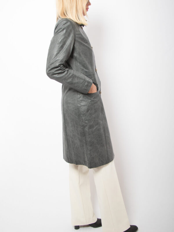 STEFANEL Grey Leather Trench Coat - Image 6