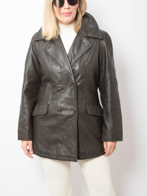 70s Double Breasted Leather Jacket - Image 2