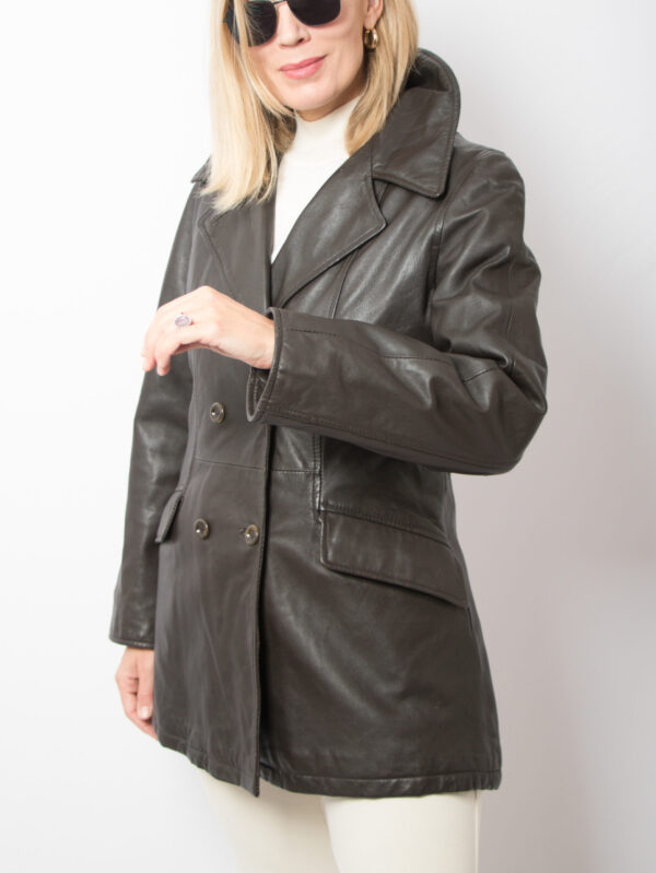 70s Double Breasted Leather Jacket - Image 3