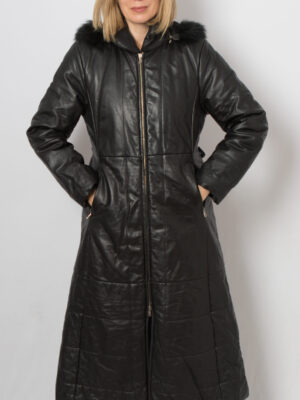 Vintage 100% Leather Coat with Hood
