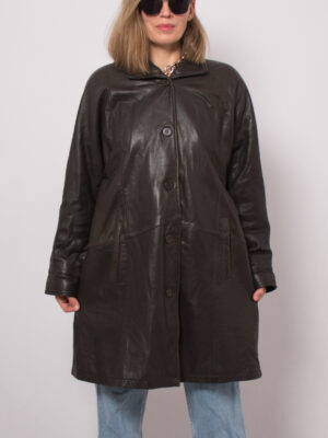 90s Brown Leather Coat Women