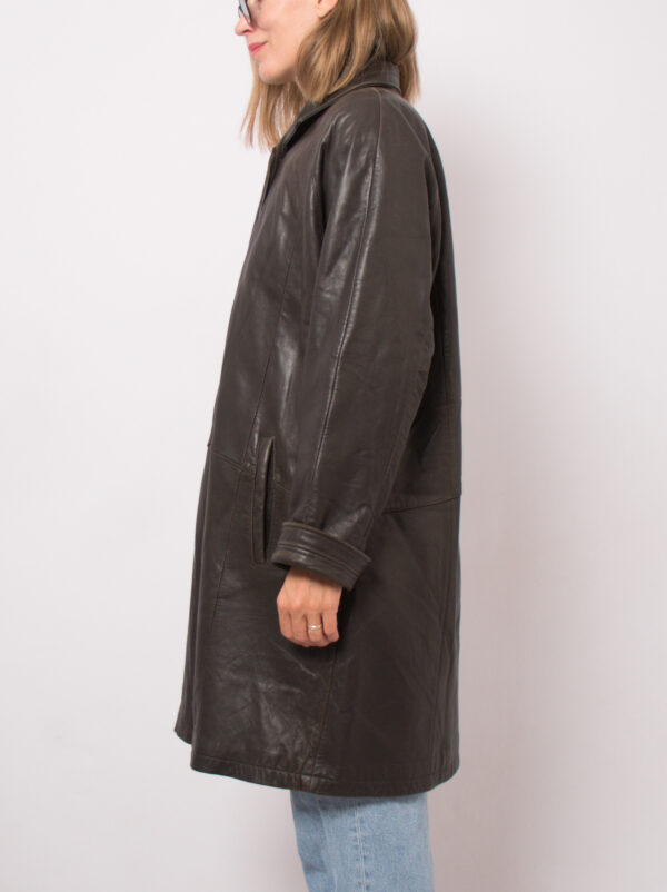 90s Brown Leather Coat Women - Image 2