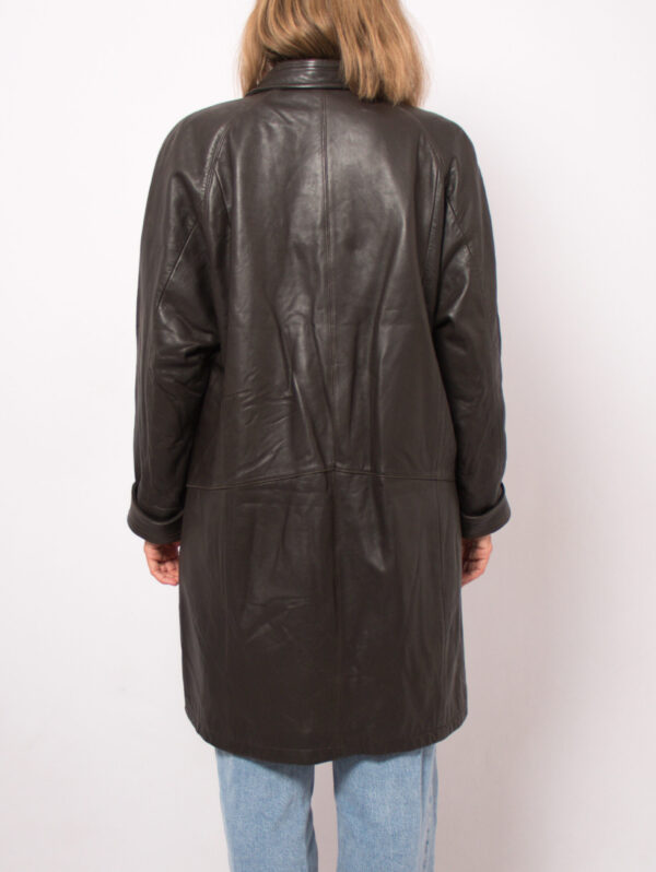 90s Brown Leather Coat Women - Image 4