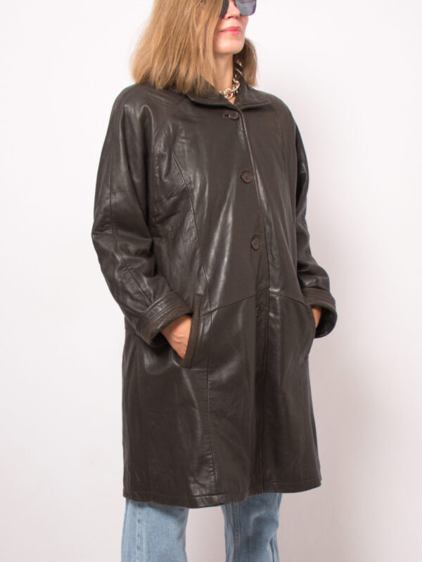 90s Brown Leather Coat Women - Image 5