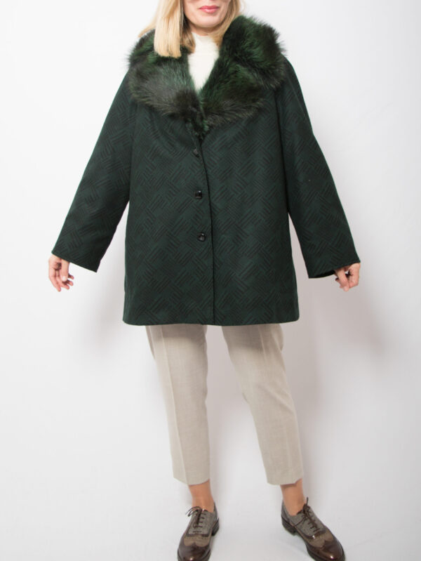 Vintage Green Coat with Fur Collar - Image 2