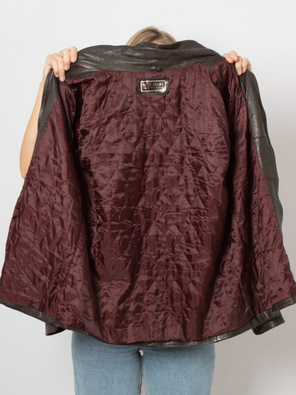 90s Hooded Leather Jacket Women - Image 6