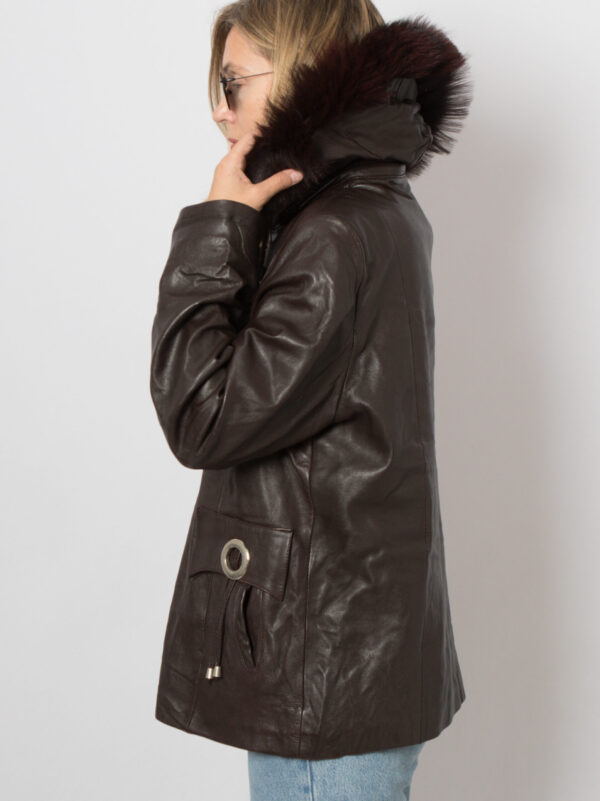 90s Hooded Leather Jacket Women