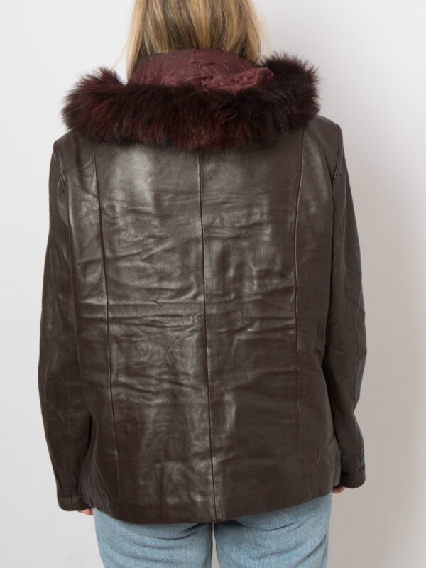 90s Hooded Leather Jacket Women - Image 4